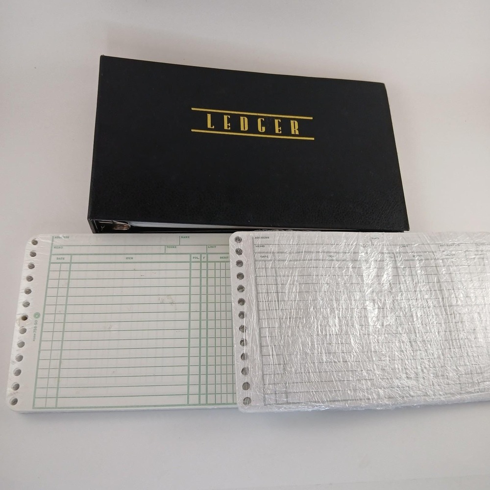 Vintage Ledger Outfit Black W/Page‎ Dividers And (2) Refill Page Packs